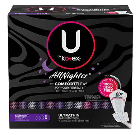 U by Kotex AllNighter® UltraThin Pads with Wings Extra Heavy Overnight  (Look for digitally printed number beginning with BN)
