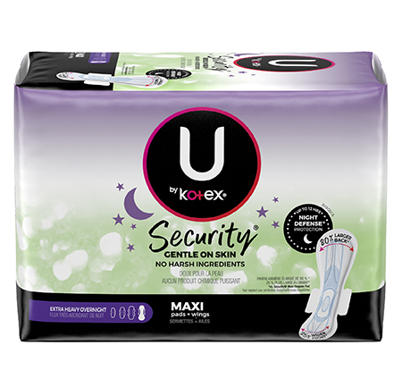 U by Kotex® Security® Maxi Pads with wings Extra Heavy Overnight